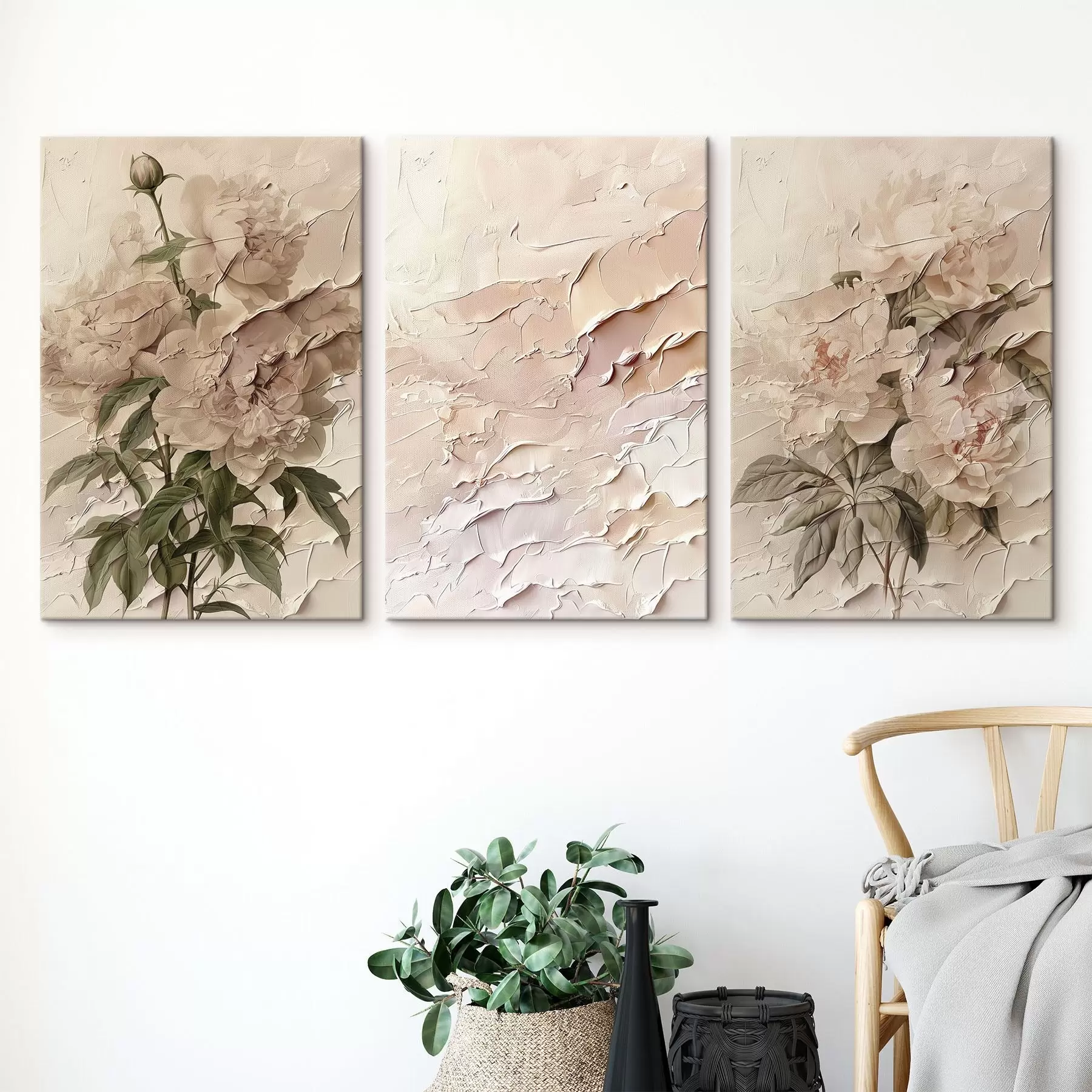 murales de pared Ramo de peonías y efecto de trazo de pintura m00616