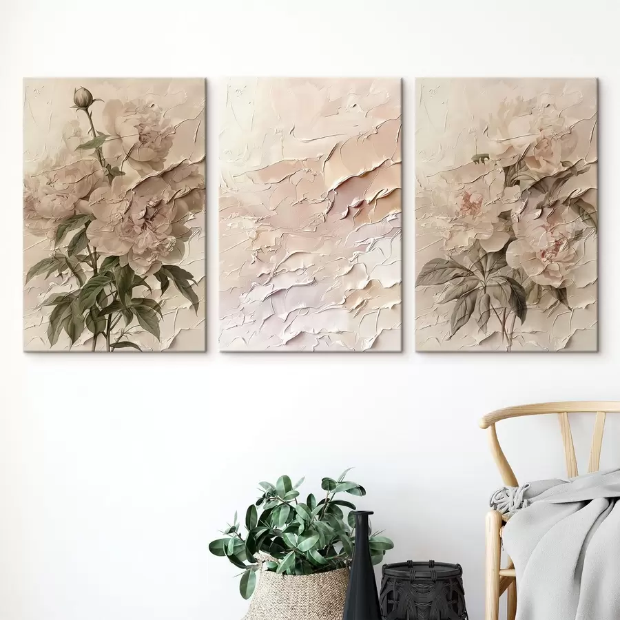 murales de pared Ramo de peonías y efecto de trazo de pintura m00616