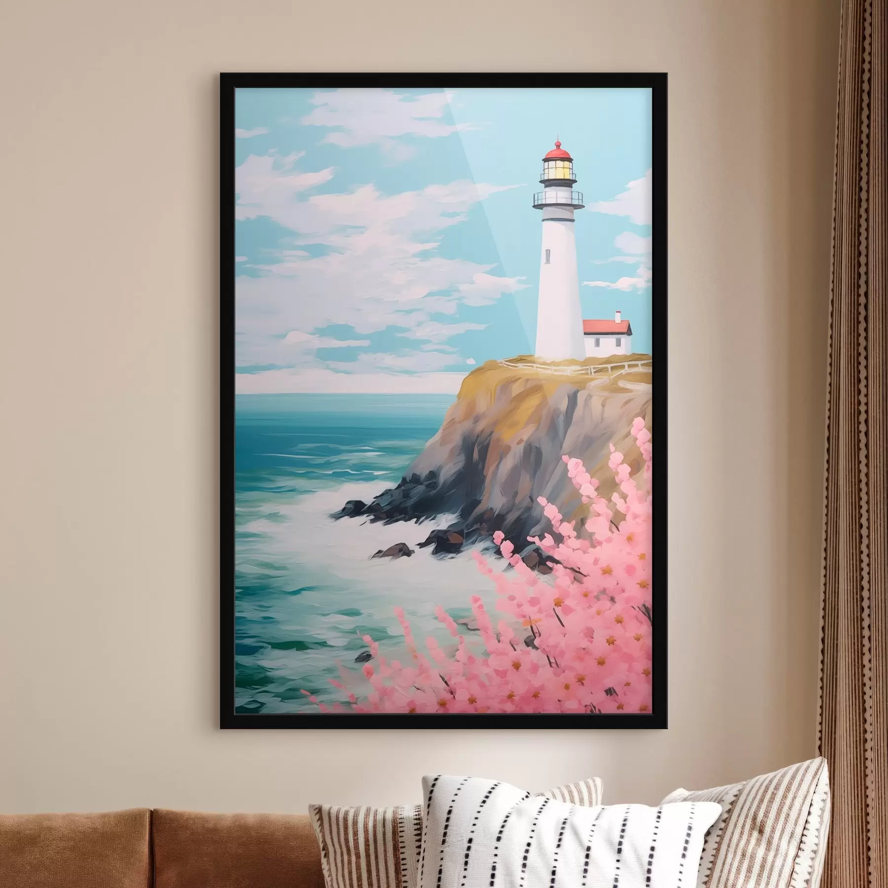 murales de pared Faro en un acantilado junto al mar f45435