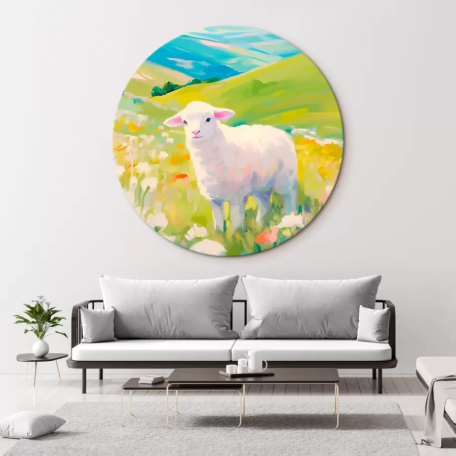 murales de pared Cordero en un campo de flores r45426