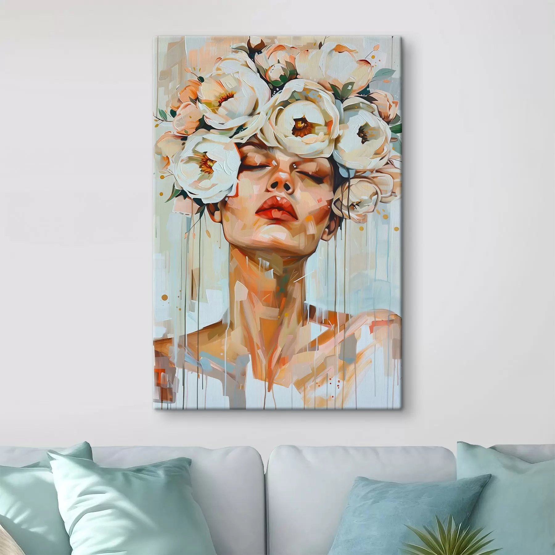 murales de pared Retrato de mujer con flores s45370