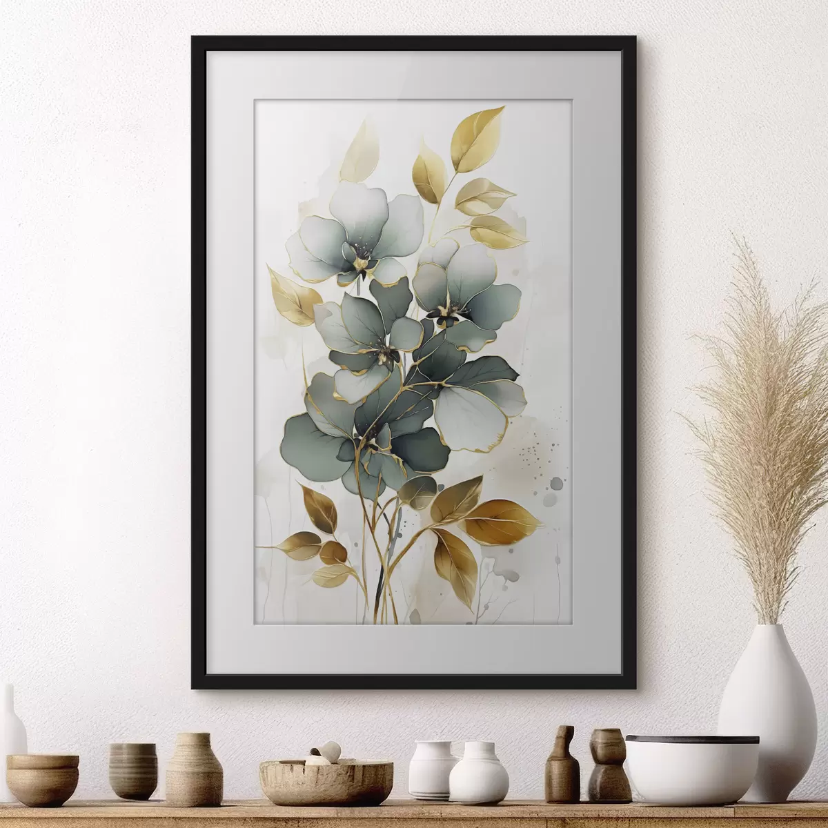 Poster Rama abstracta con flores y hojas f45367