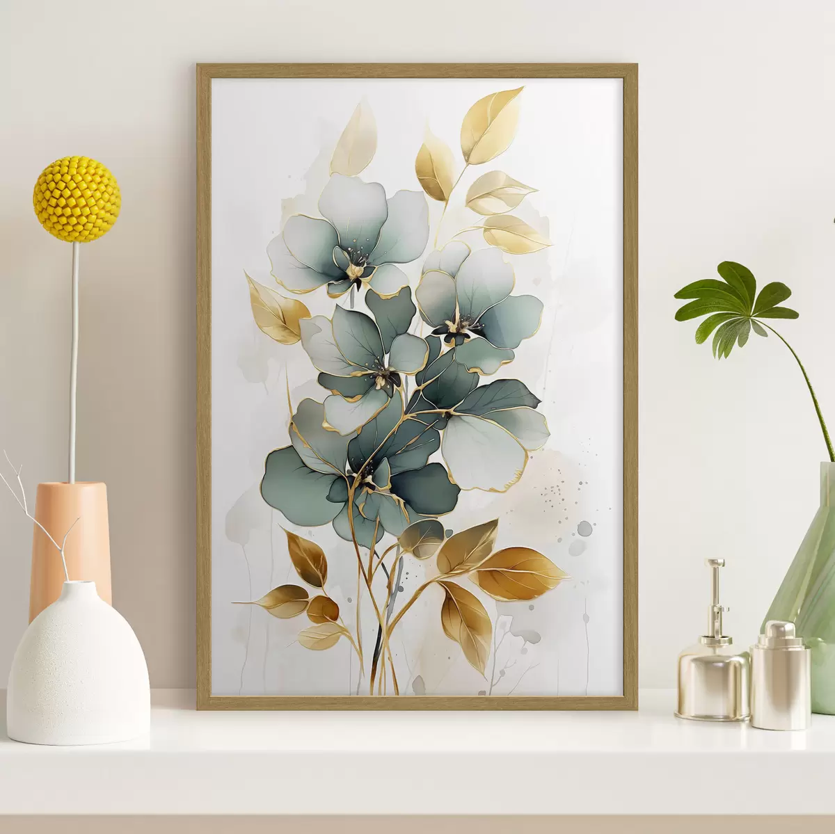 Poster Rama abstracta con flores y hojas f45367