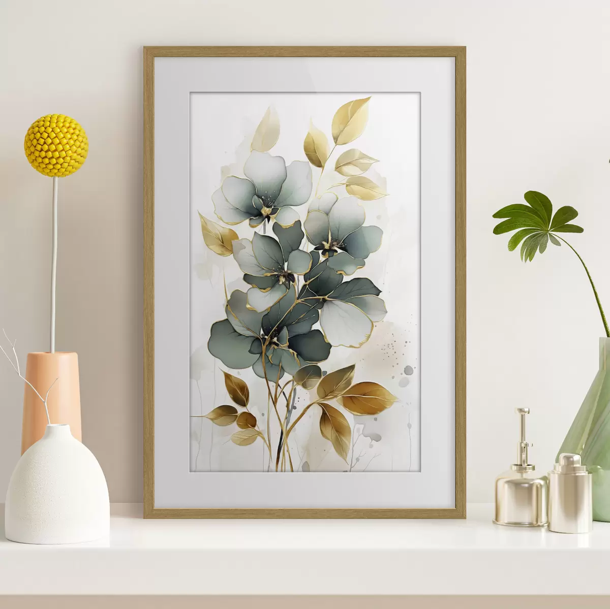 Poster Rama abstracta con flores y hojas f45367