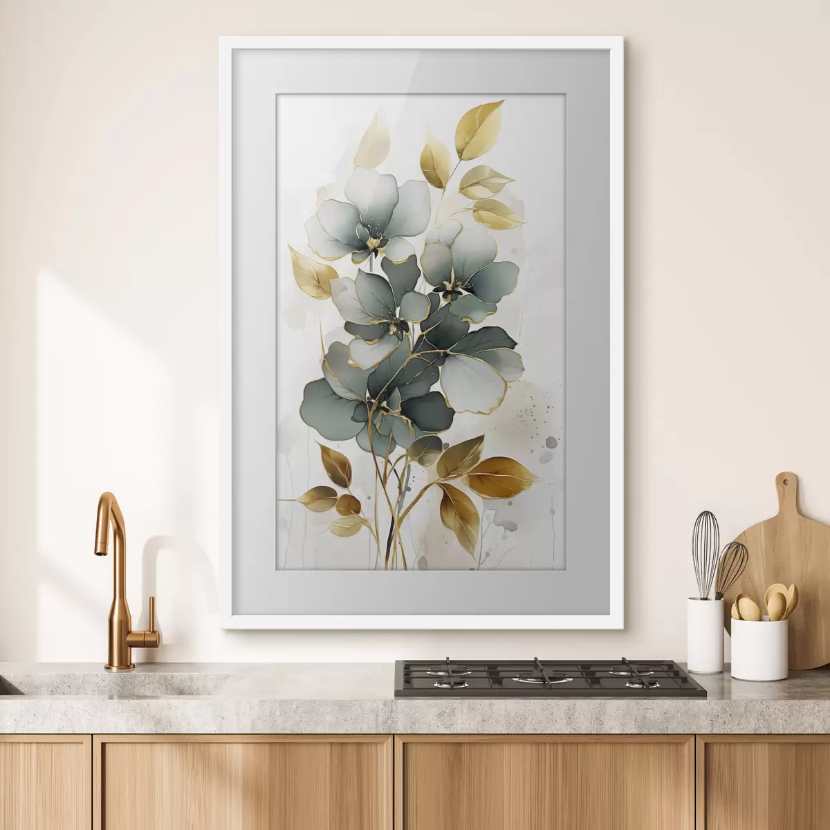 Poster Rama abstracta con flores y hojas f45367