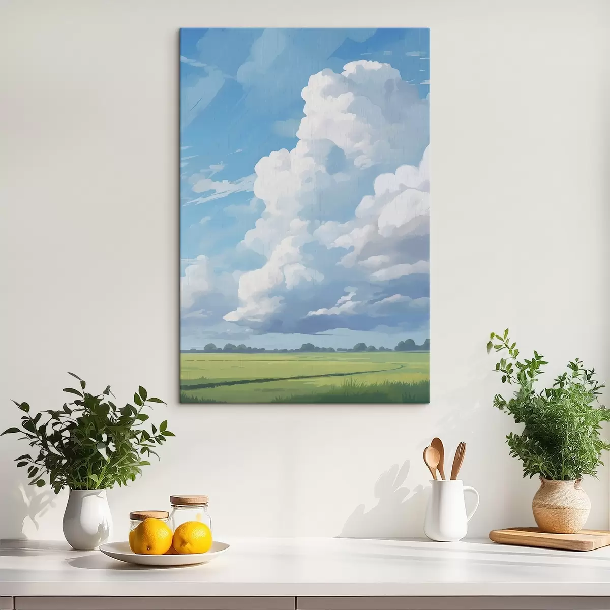 murales de pared Campo contra el cielo con enormes nubes s45453