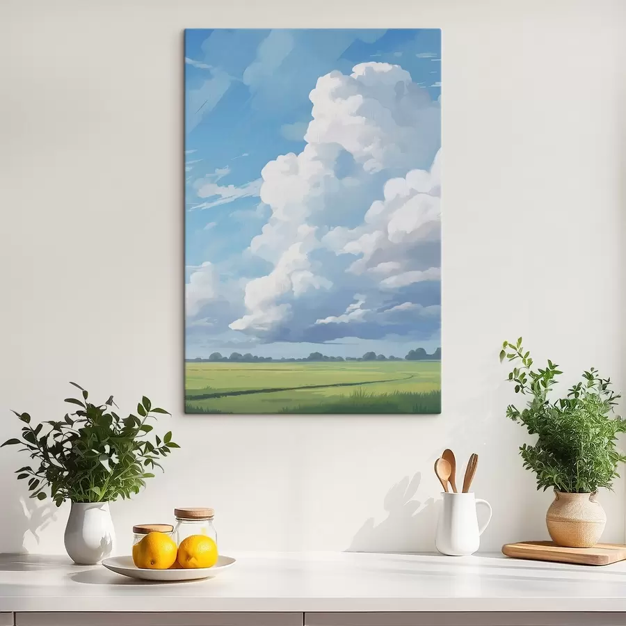 murales de pared Campo contra el cielo con enormes nubes s45453