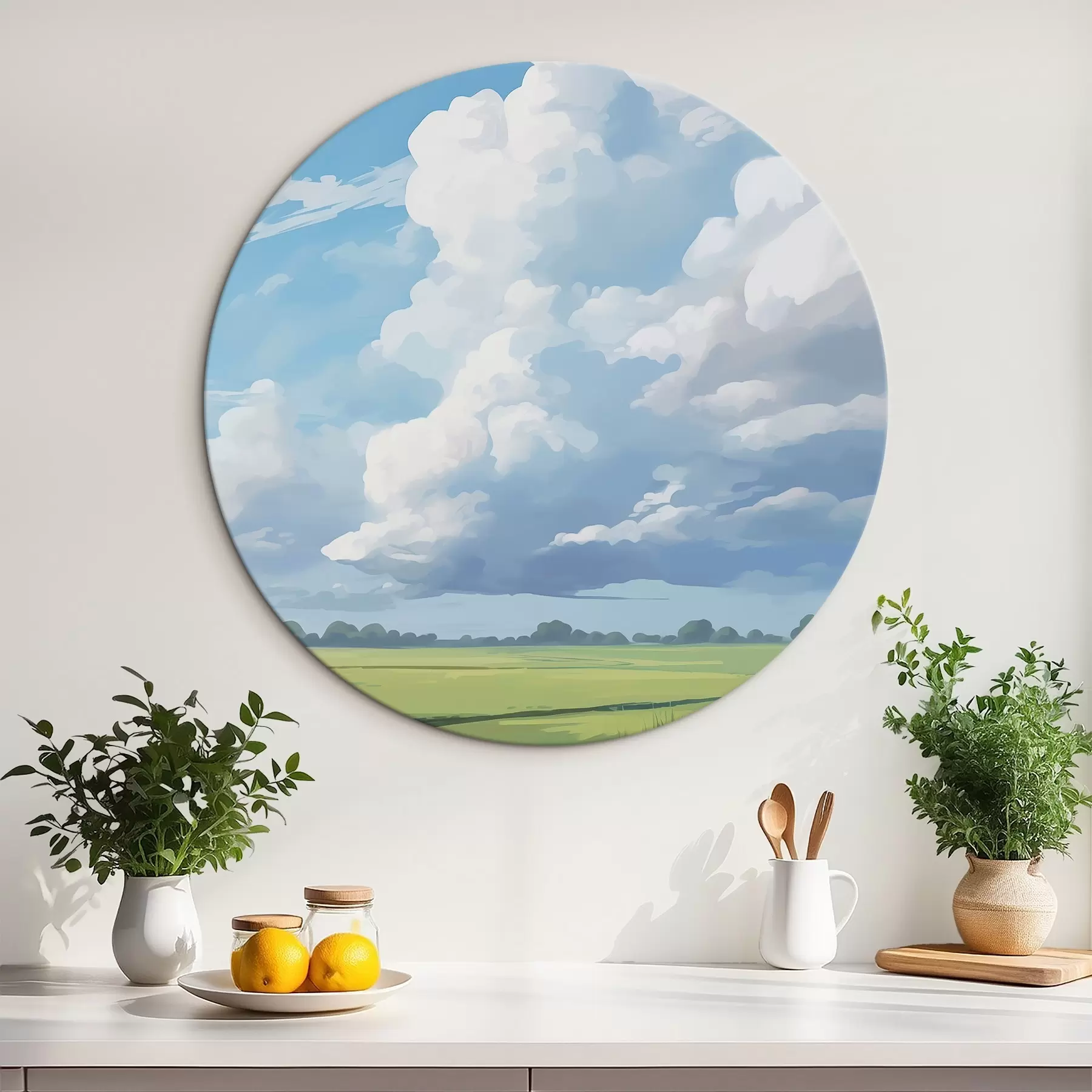 murales de pared Campo contra el cielo con enormes nubes r45453