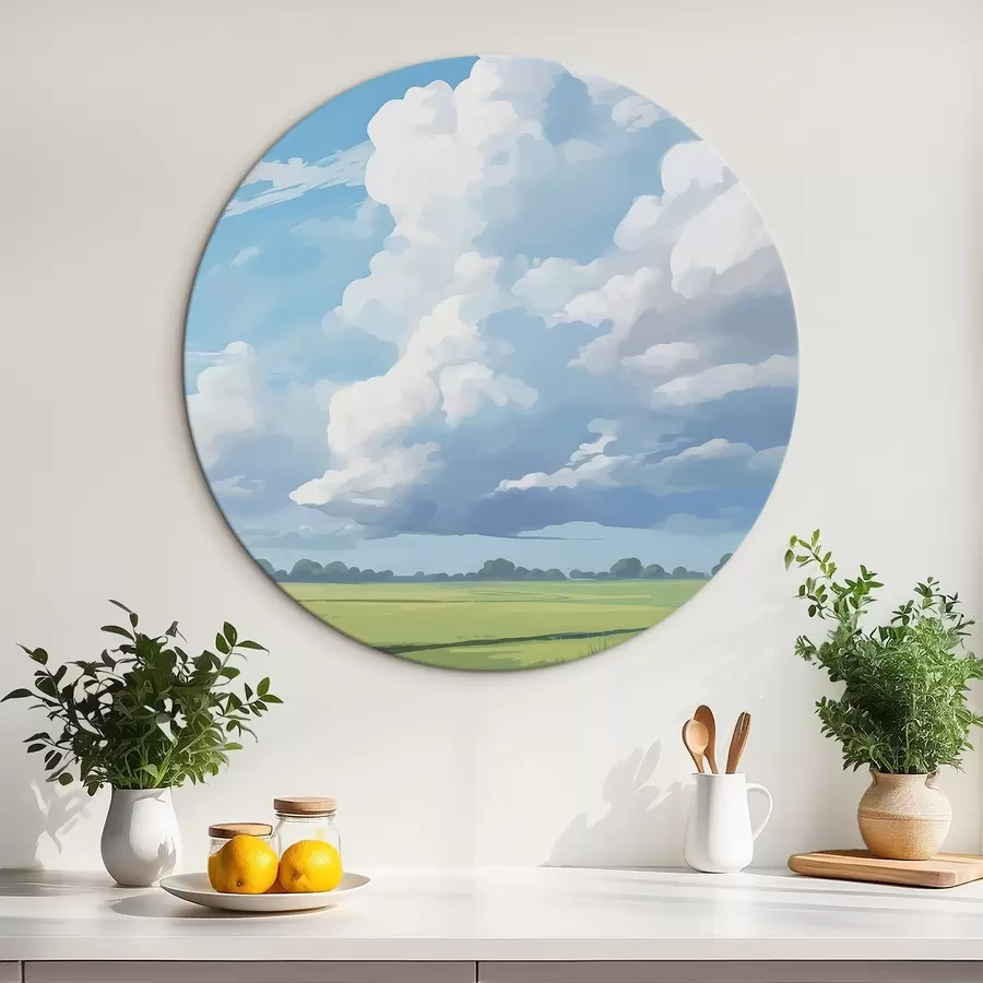 murales de pared Campo contra el cielo con enormes nubes r45453