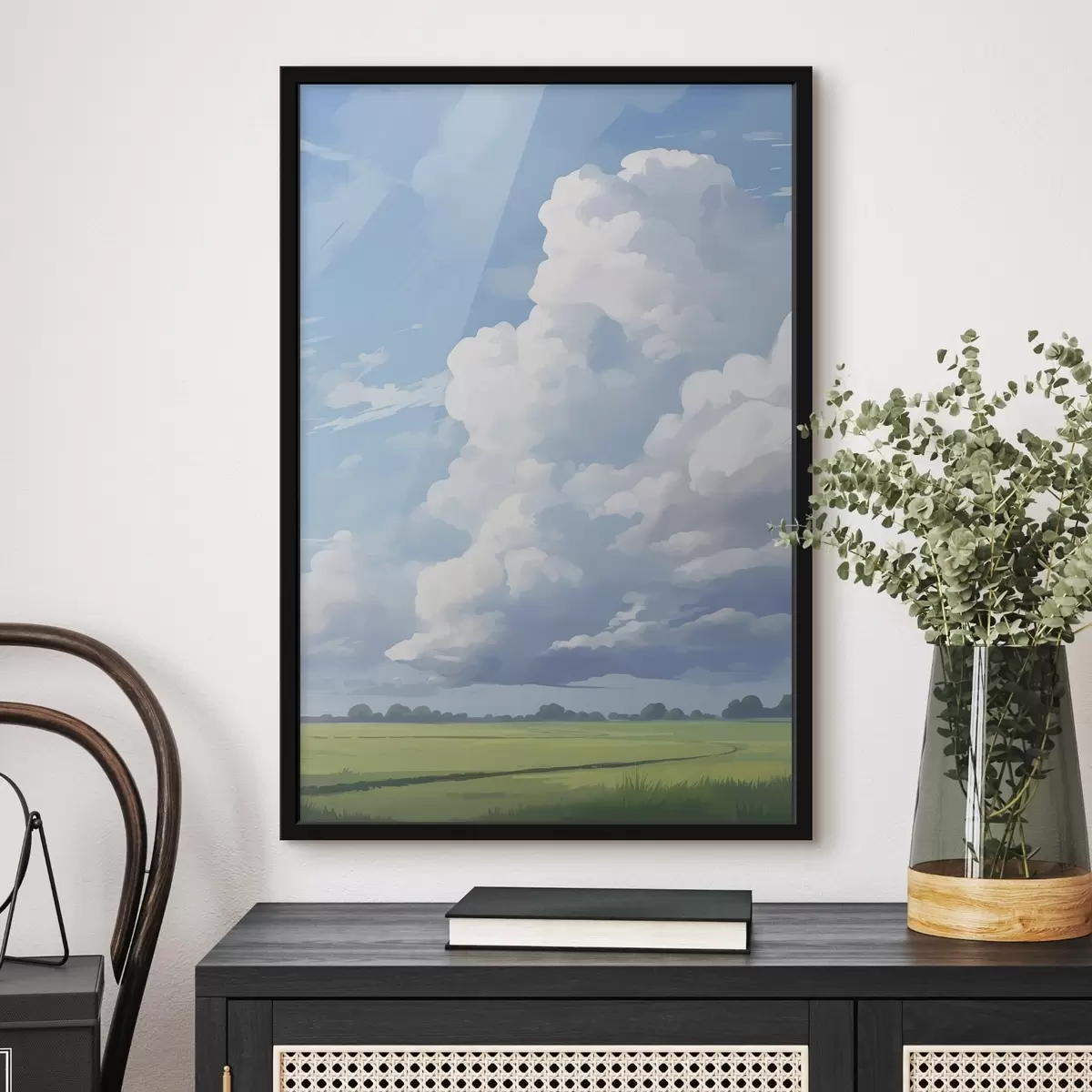 Poster Campo contra el cielo con enormes nubes f45453