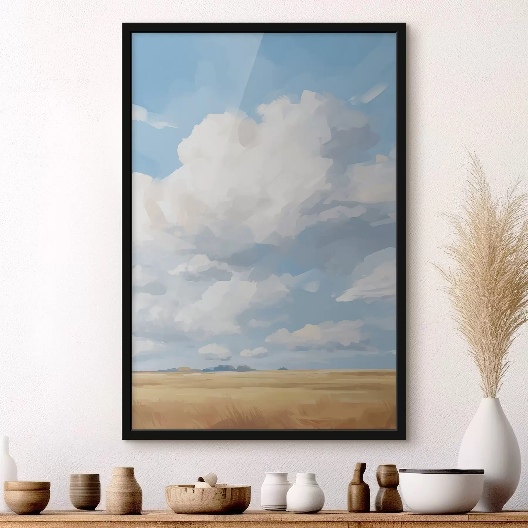 murales de pared Campo de trigo contra el cielo con enormes nubes f45454