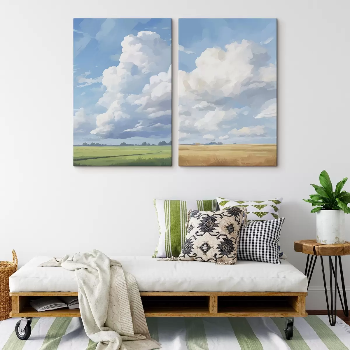 murales de pared Campo contra el cielo con enormes nubes m00624