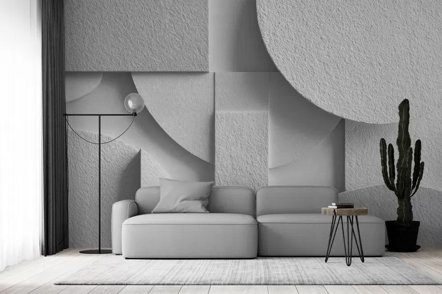 murales de pared Composición abstracta con formas geométricas tridimensionales blancas w04395v1