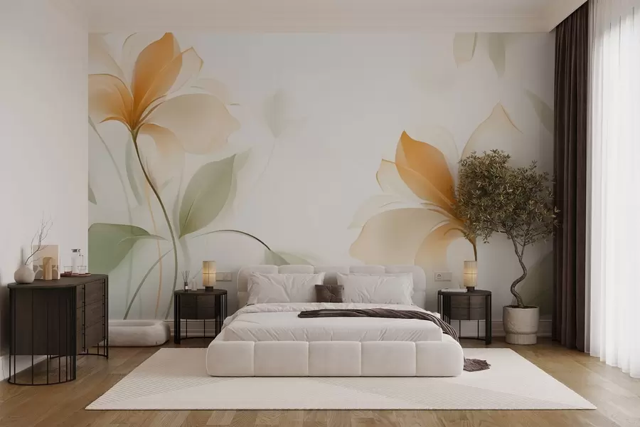 murales de pared Flores transparentes con un intenso centro naranja w04397v1