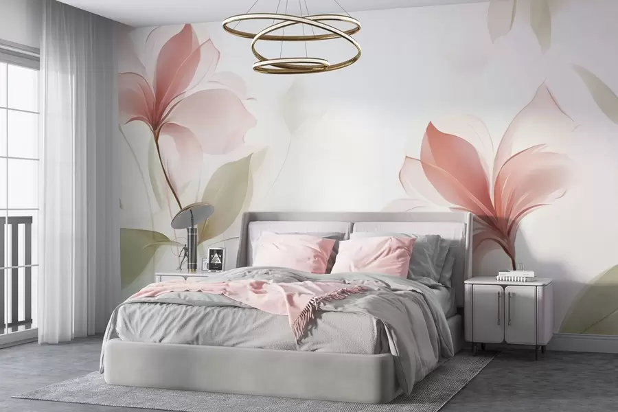 murales de pared Flores transparentes en delicados tonos rosa y pastel w04397v2