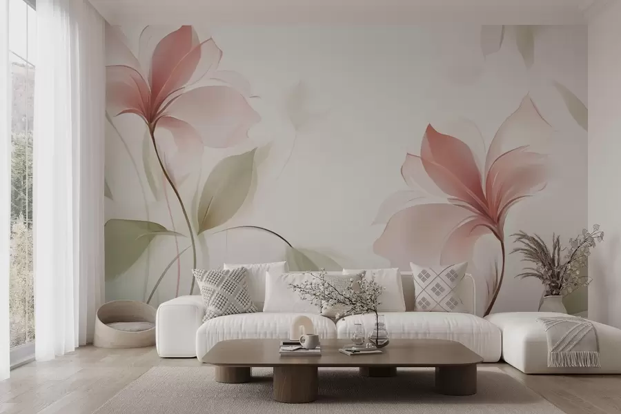 murales de pared Flores transparentes en delicados tonos rosa y pastel w04397v2