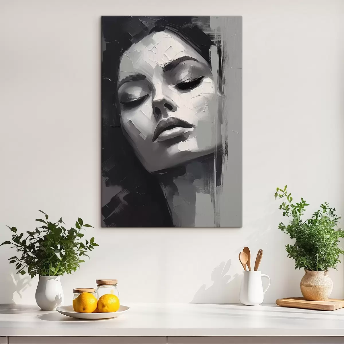 murales de pared Retrato en blanco y negro de una mujer con los ojos cerrados s45479