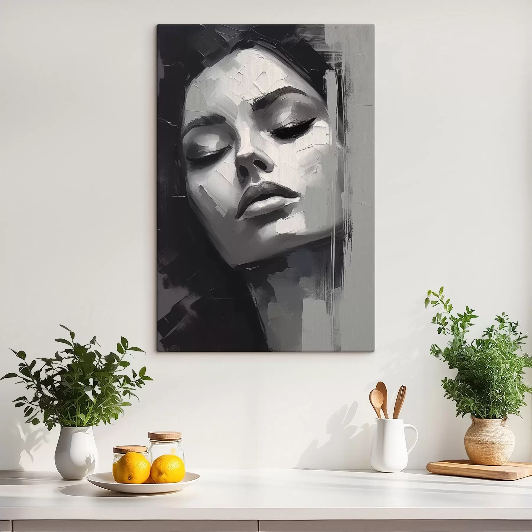 murales de pared Retrato en blanco y negro de una mujer con los ojos cerrados s45479