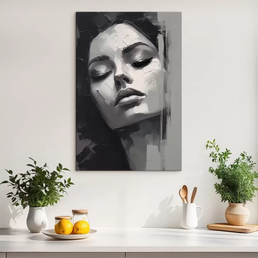 murales de pared Retrato en blanco y negro de una mujer con los ojos cerrados s45479