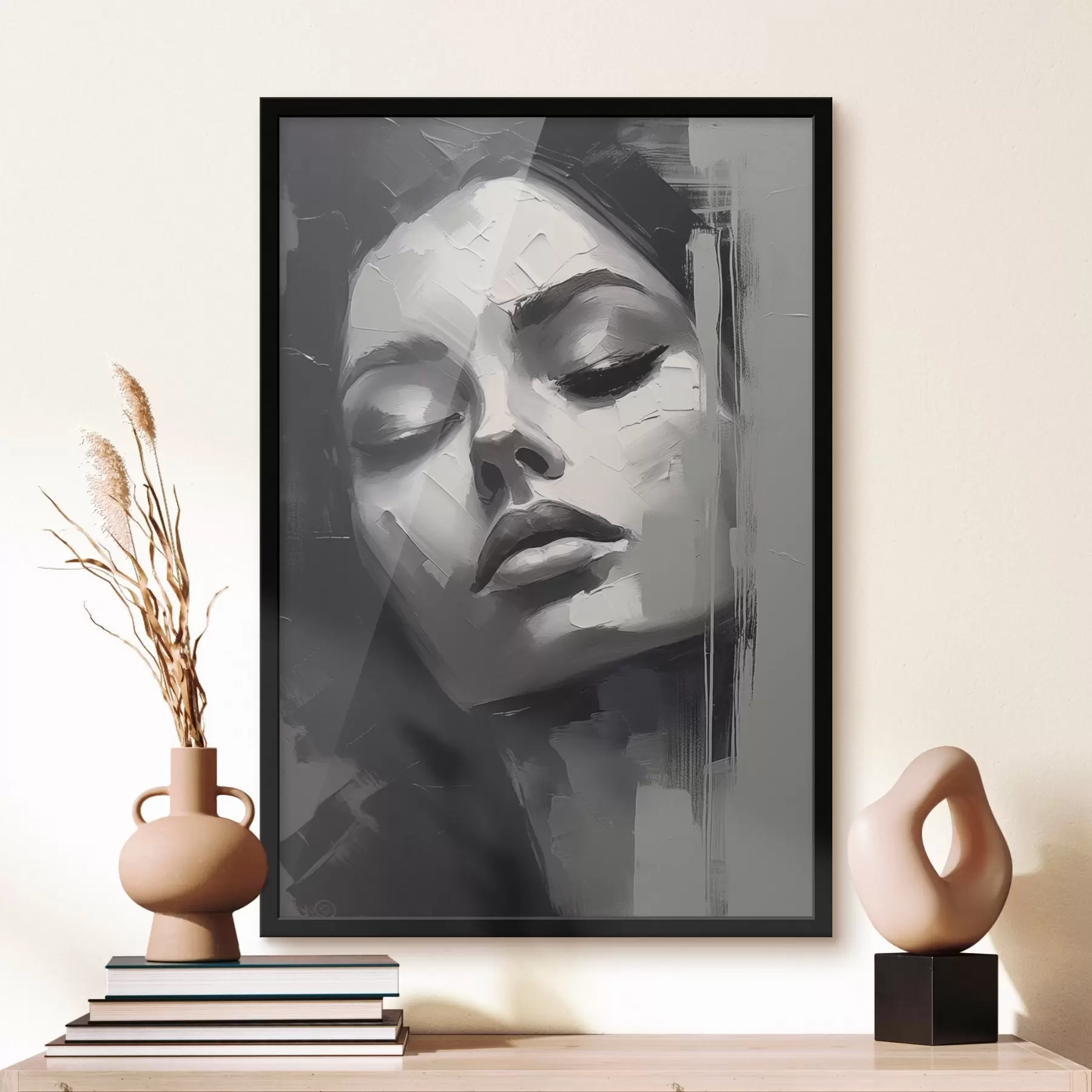 murales de pared Retrato en blanco y negro de una mujer con los ojos cerrados f45479