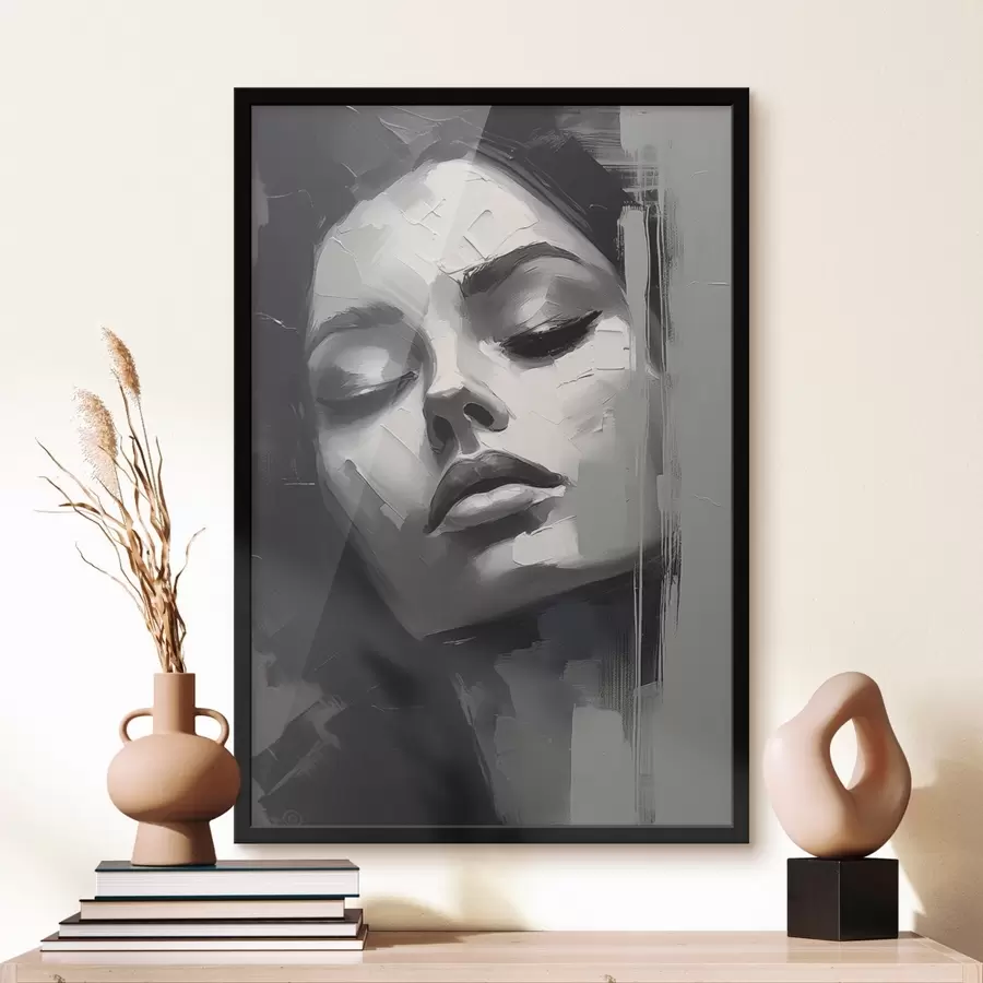 murales de pared Retrato en blanco y negro de una mujer con los ojos cerrados f45479