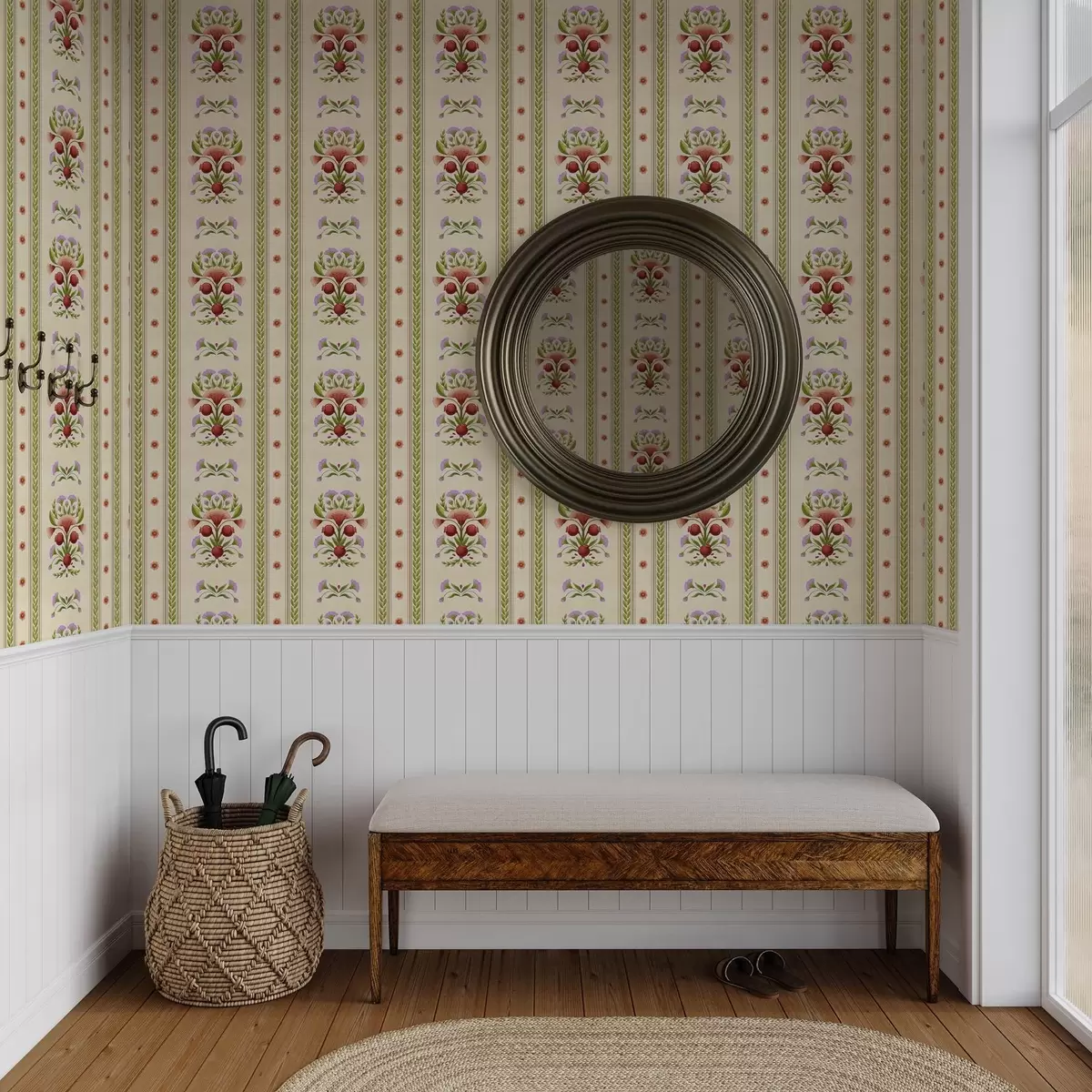 Papel pintado Adorno decorativo con granadas y flores a00286