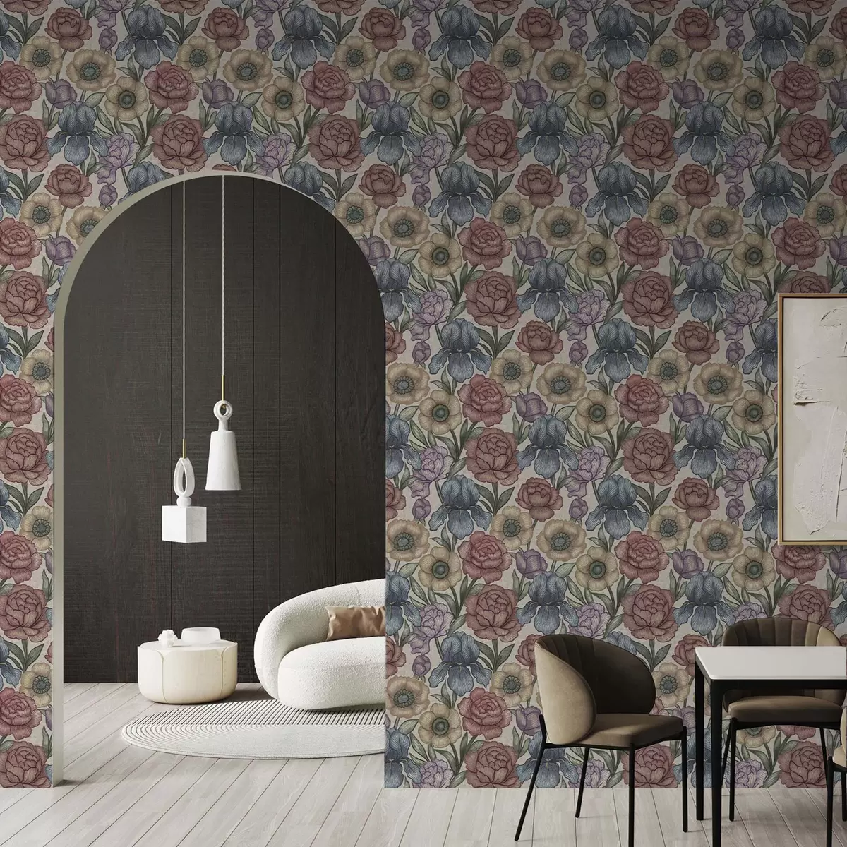 Papel pintado Grandes ilustraciones florales con lirios y peonías a00325