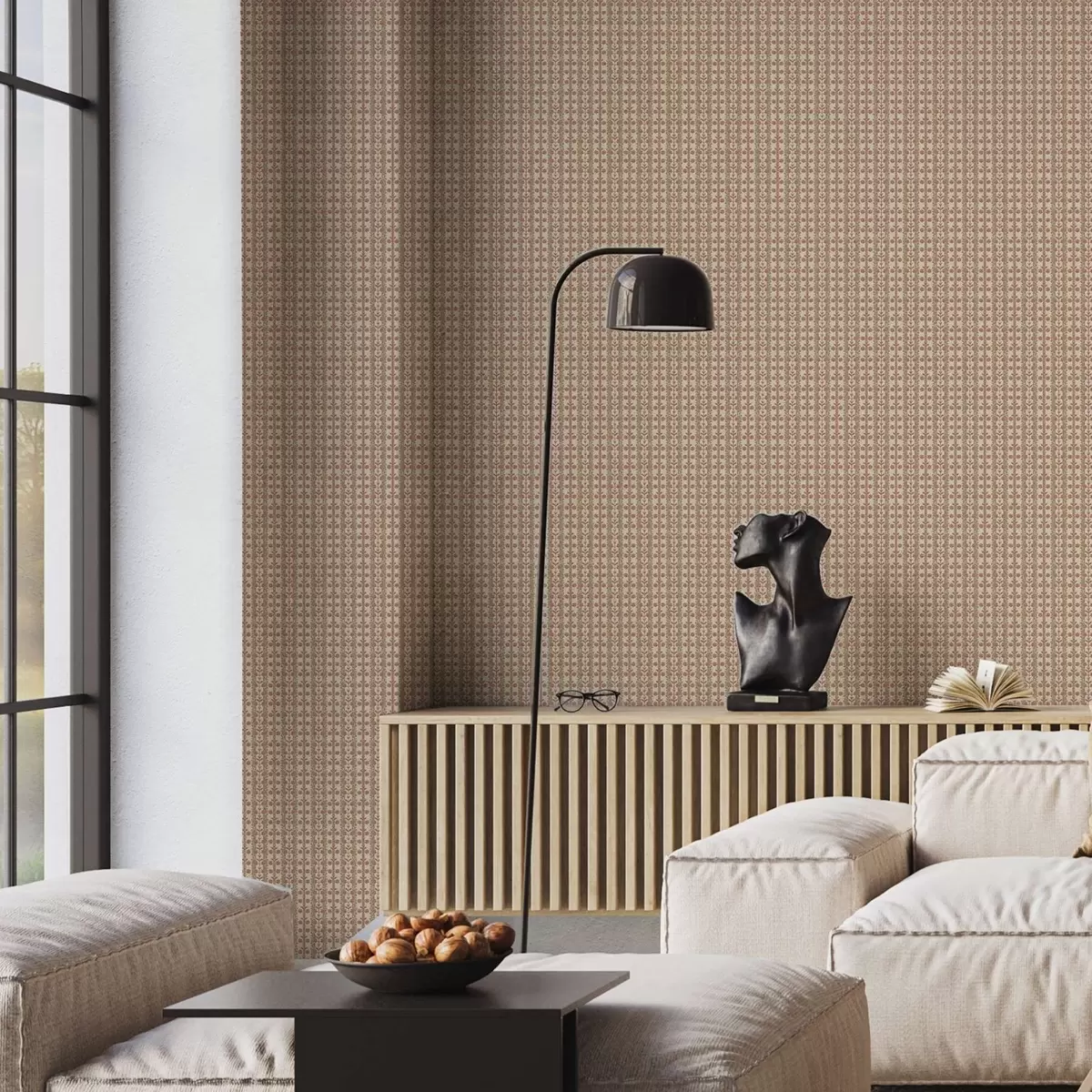 Papel pintado Adorno a rayas con flores rojas a00341