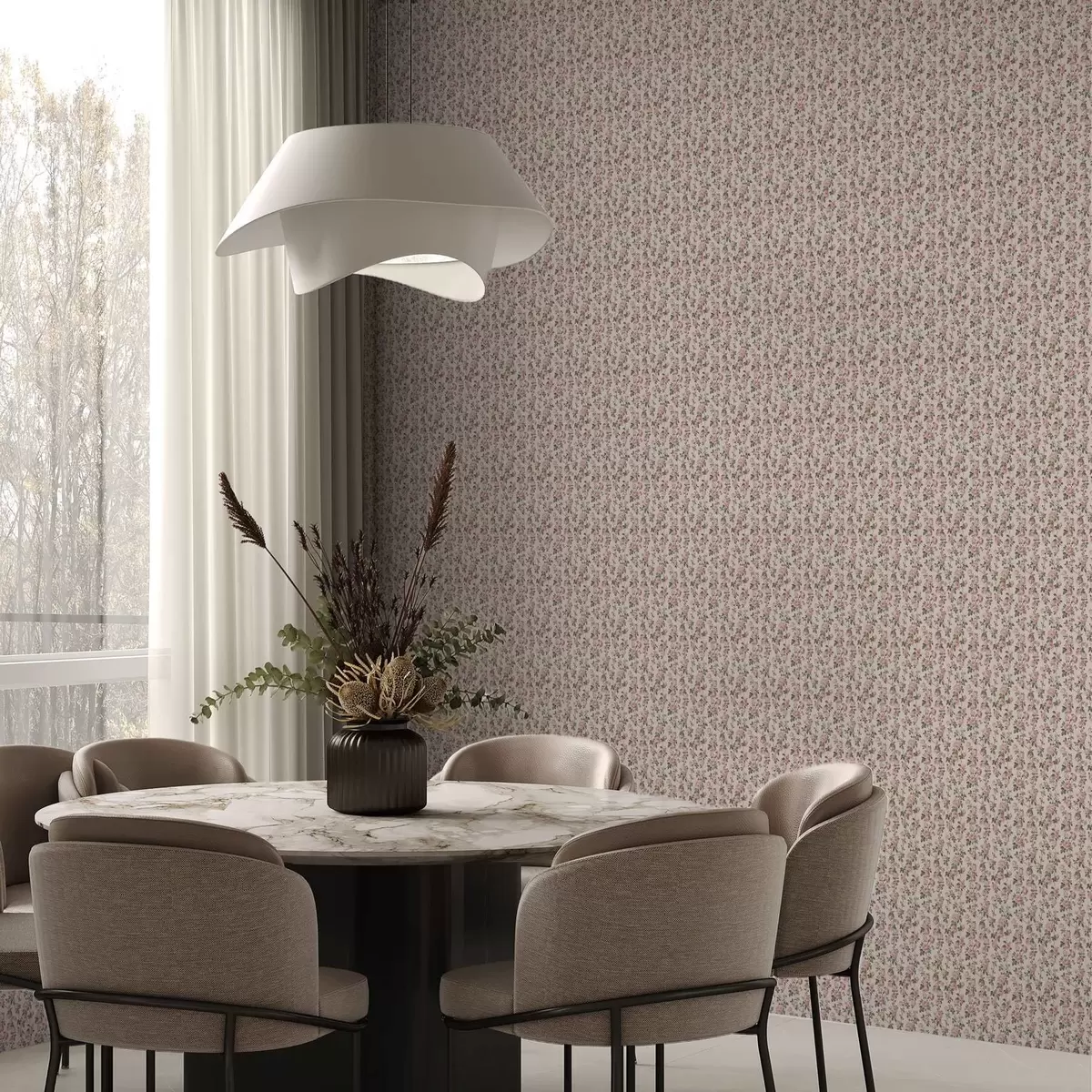 Papel pintado Rosas rosas sobre fondo beige a00346