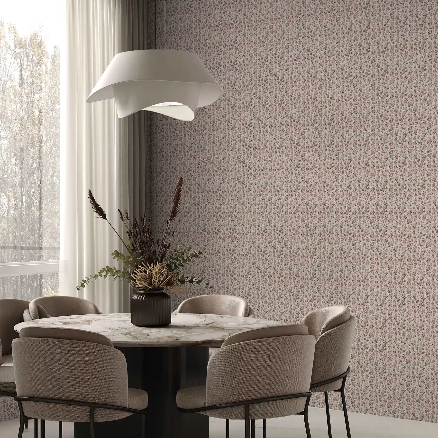 murales de pared Rosas rosas sobre fondo beige a00346