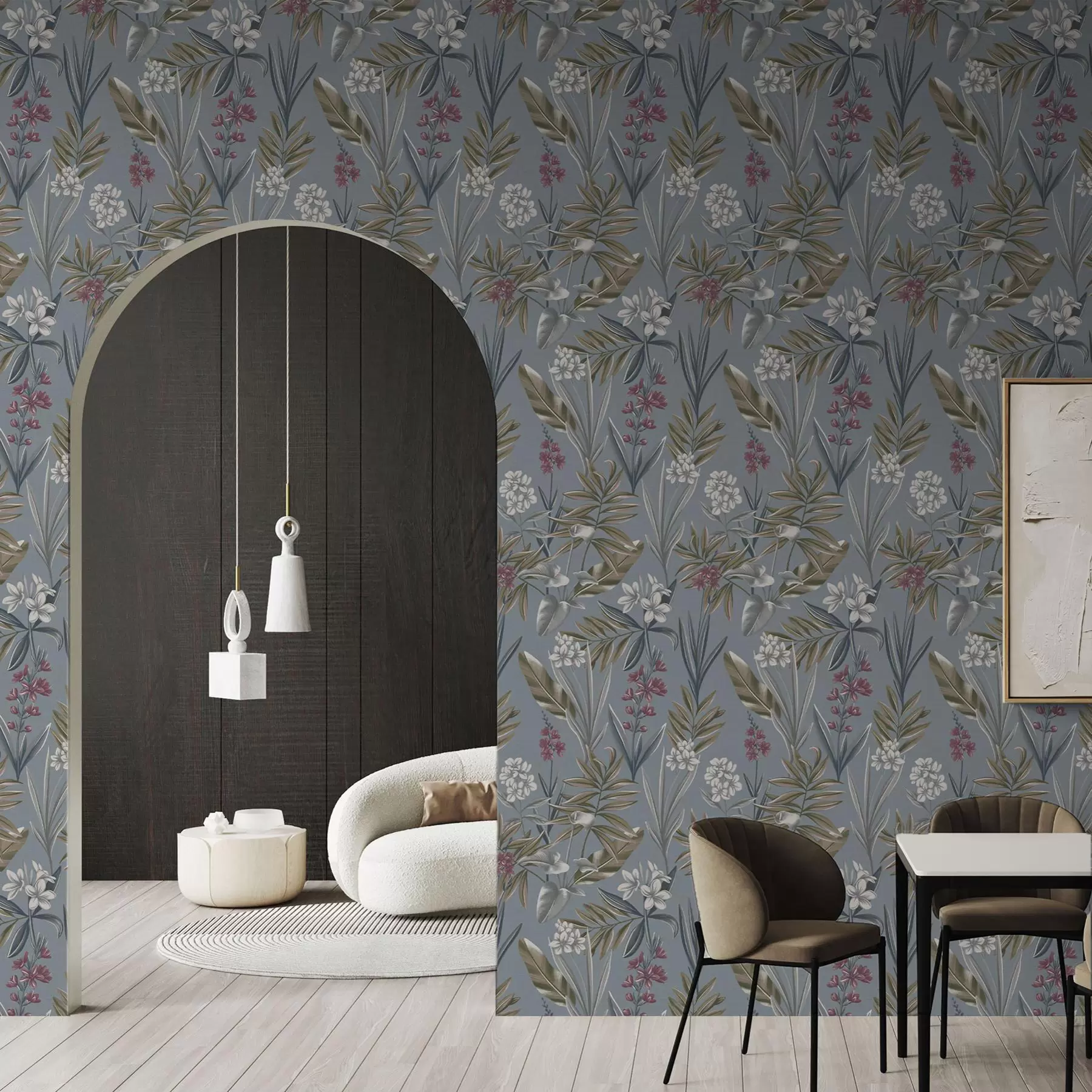 murales de pared Ramas florales sobre fondo gris azulado a00350