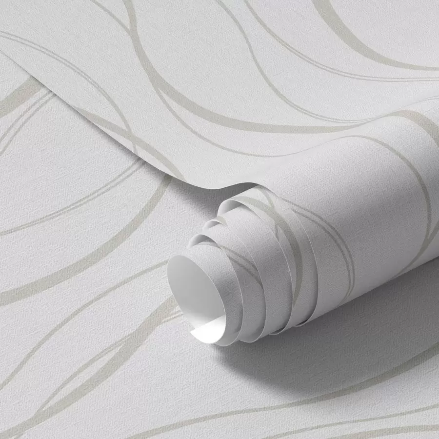 murales de pared Líneas abstractas onduladas de color beige sobre fondo blanco a00480