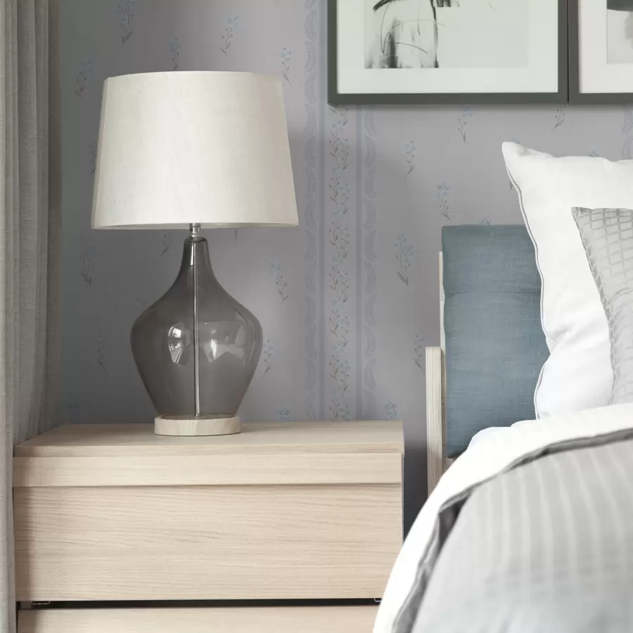 murales de pared Fondo blanco con flores azules y raya decorativa a00484v1