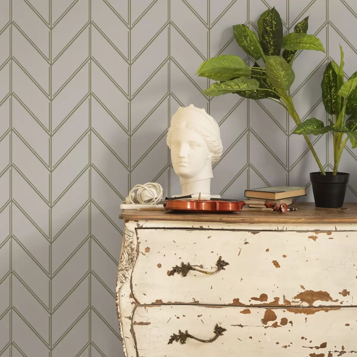 Papel pintado Geometría en forma de abetos con líneas dobles a00488