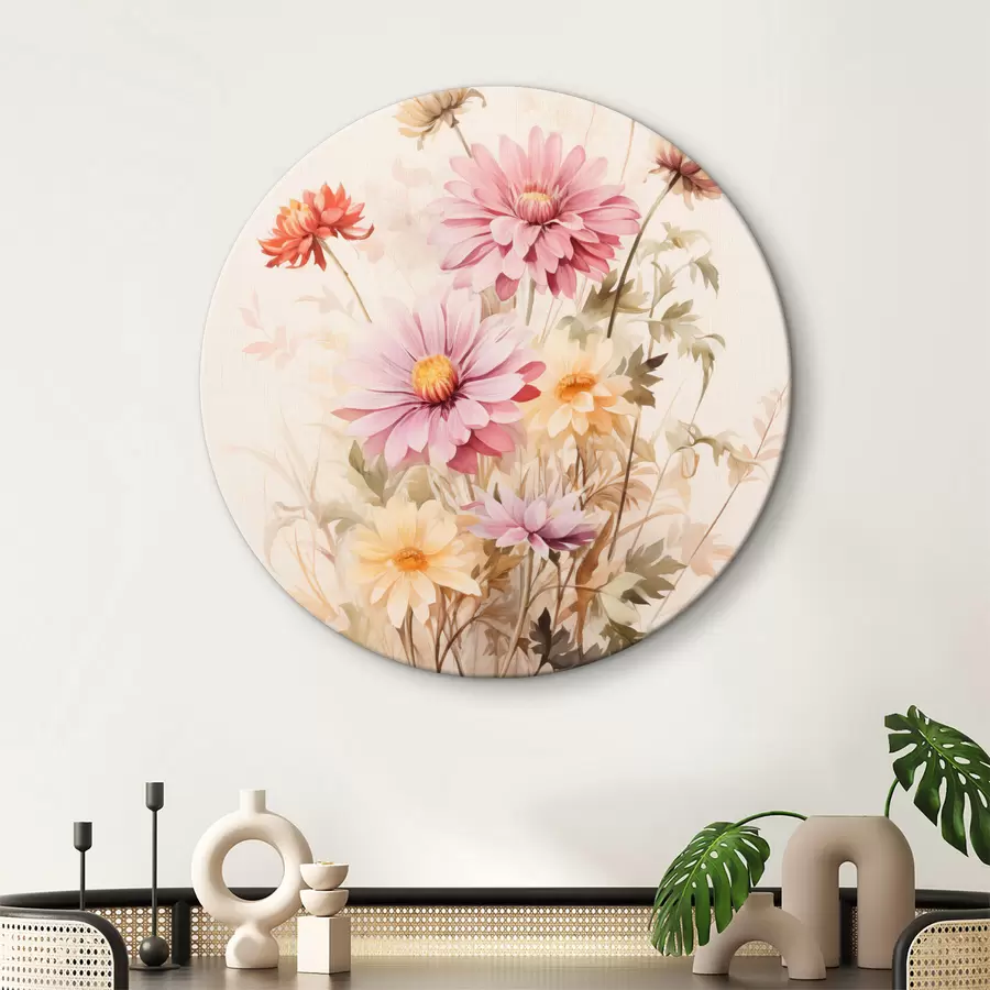 murales de pared Un ramo de flores de colores, estilo acuarela suave, sobre un fondo claro, ilustración botánica r45560