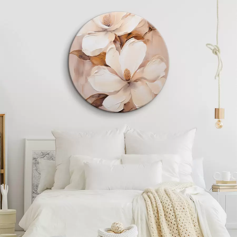 murales de pared Flores blancas de magnolia sobre un fondo suave y difuminado de tonos beige y marrones, estilo pintura r45572
