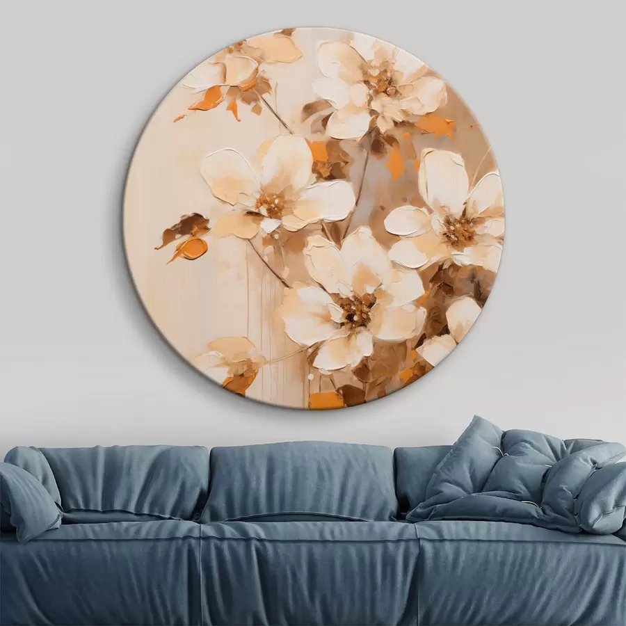 murales de pared Flores blancas con hojas naranjas, delicadas pinceladas, arreglo floral, arte botánico r45574