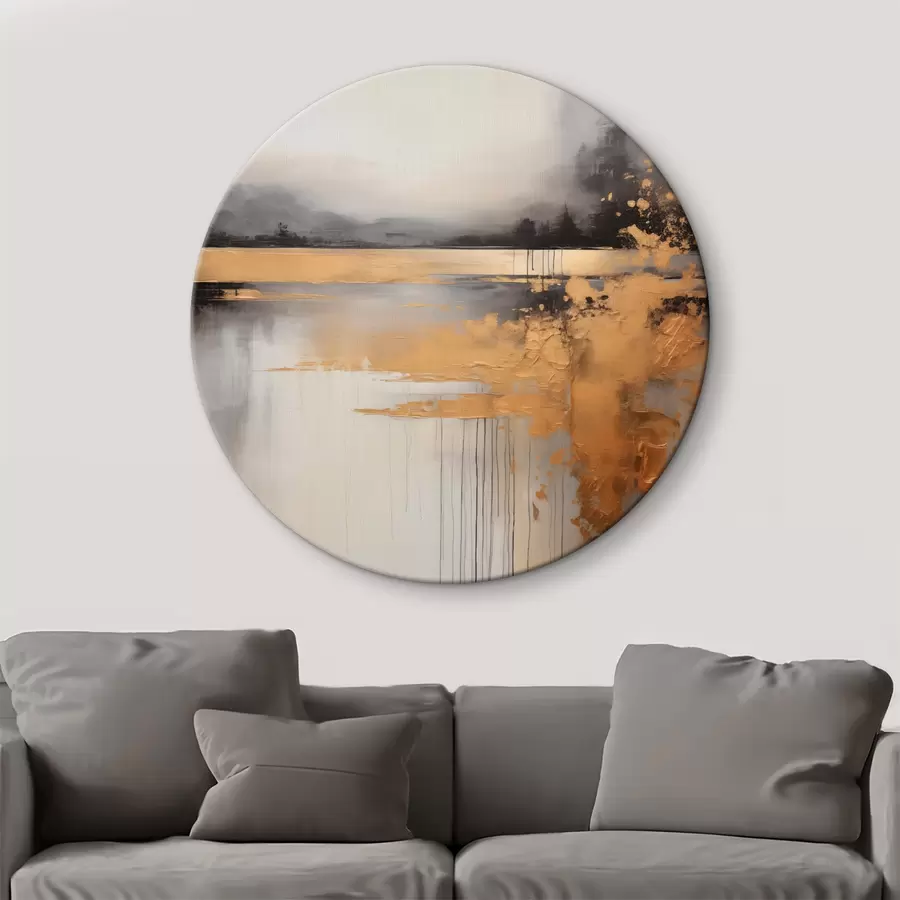 murales de pared Paisaje abstracto texturizado con un río y árboles oscuros de fondo, el cielo está nublado r45576