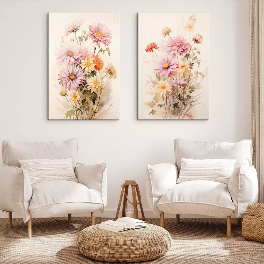 murales de pared Un ramo de flores de colores, estilo acuarela suave, sobre un fondo claro, ilustración botánica m00649