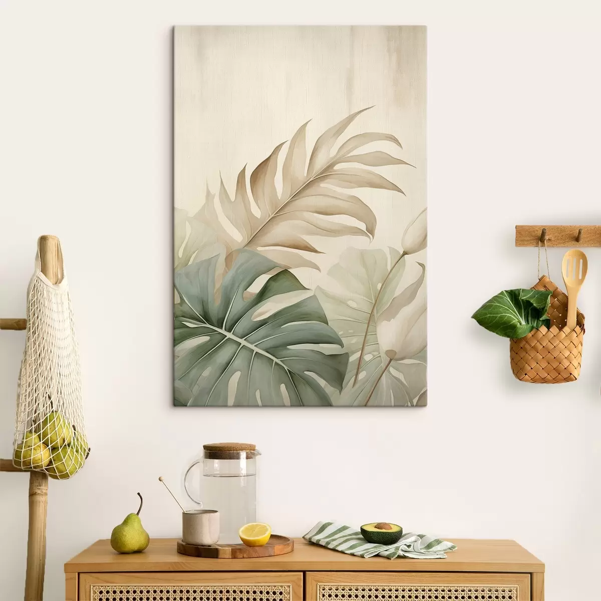 murales de pared Hojas tropicales sobre fondo claro s45617