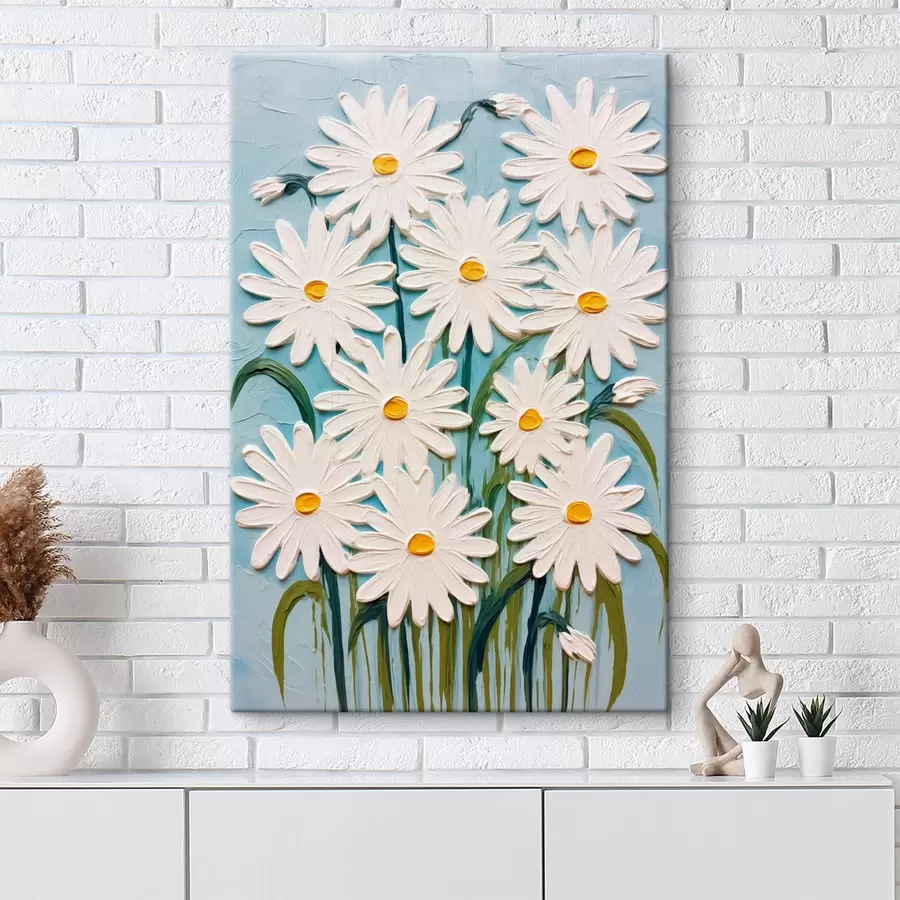 murales de pared Margaritas en relieve: composición sobre fondo azul s45527