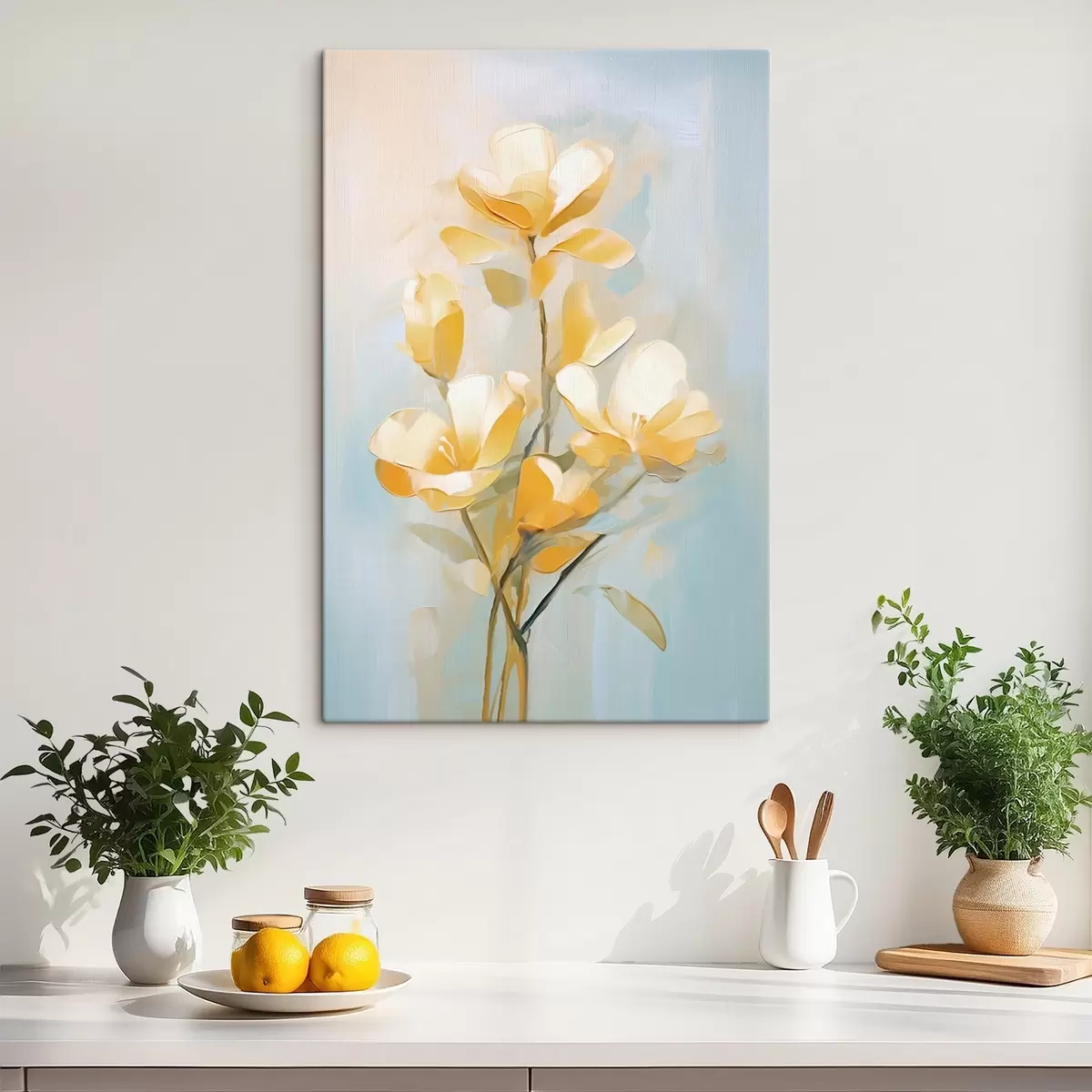 murales de pared Motivo floral: ramo en tonos amarillo claro y azul s45540