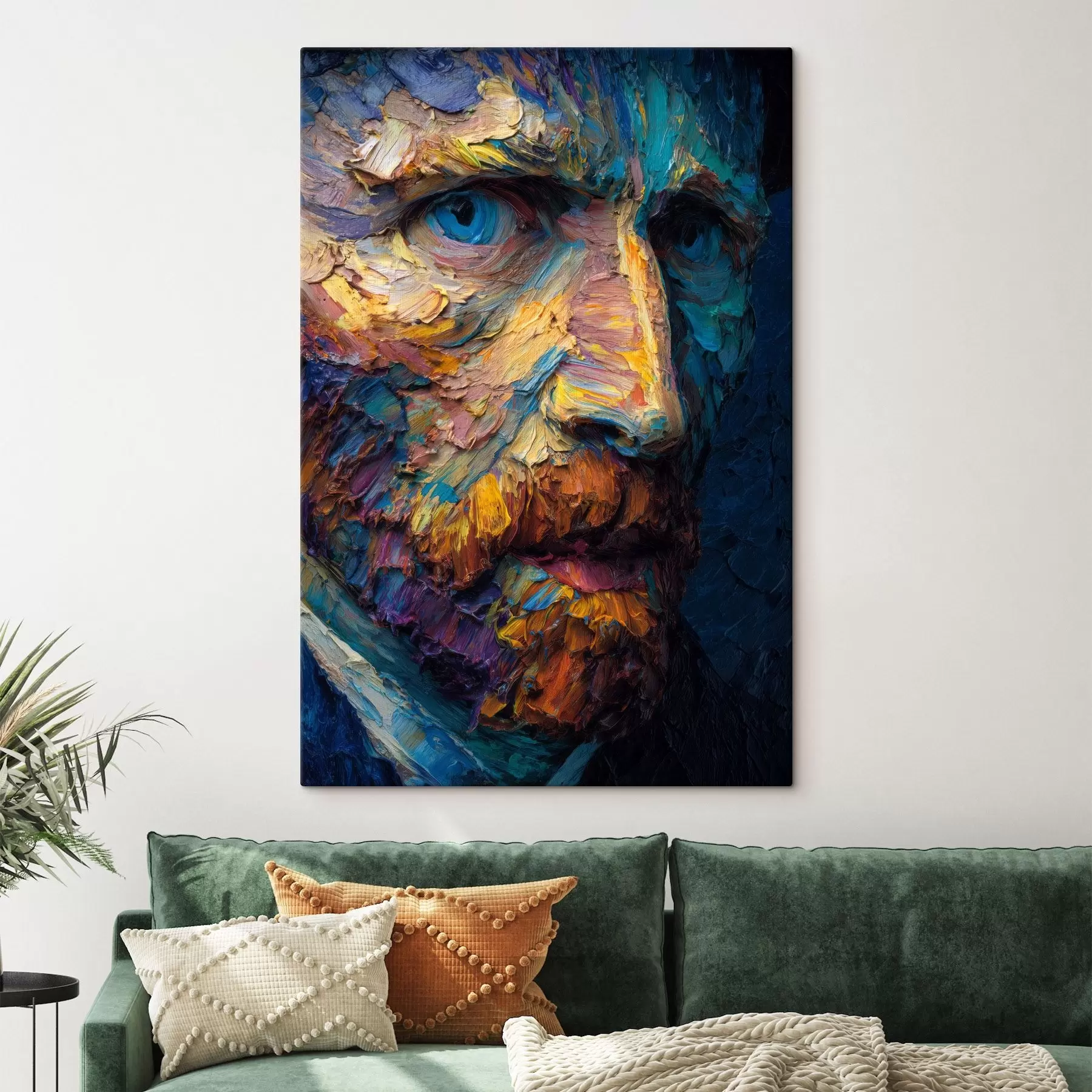 murales de pared Retrato decorativo de Van Gogh: pintura en relieve en tonos azules y naranjas s45546