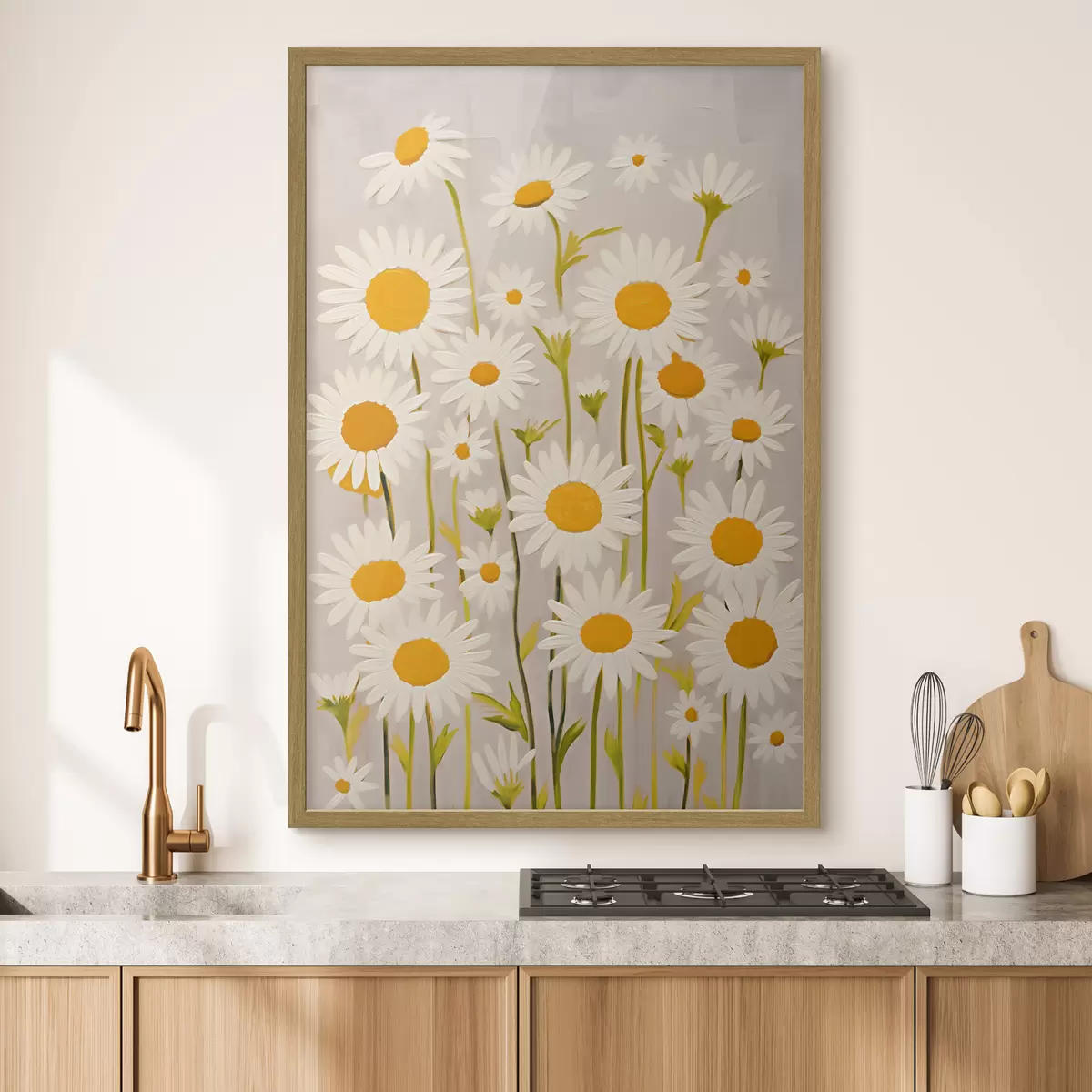 Poster Flores silvestres: composición de margaritas sobre fondo claro f45528