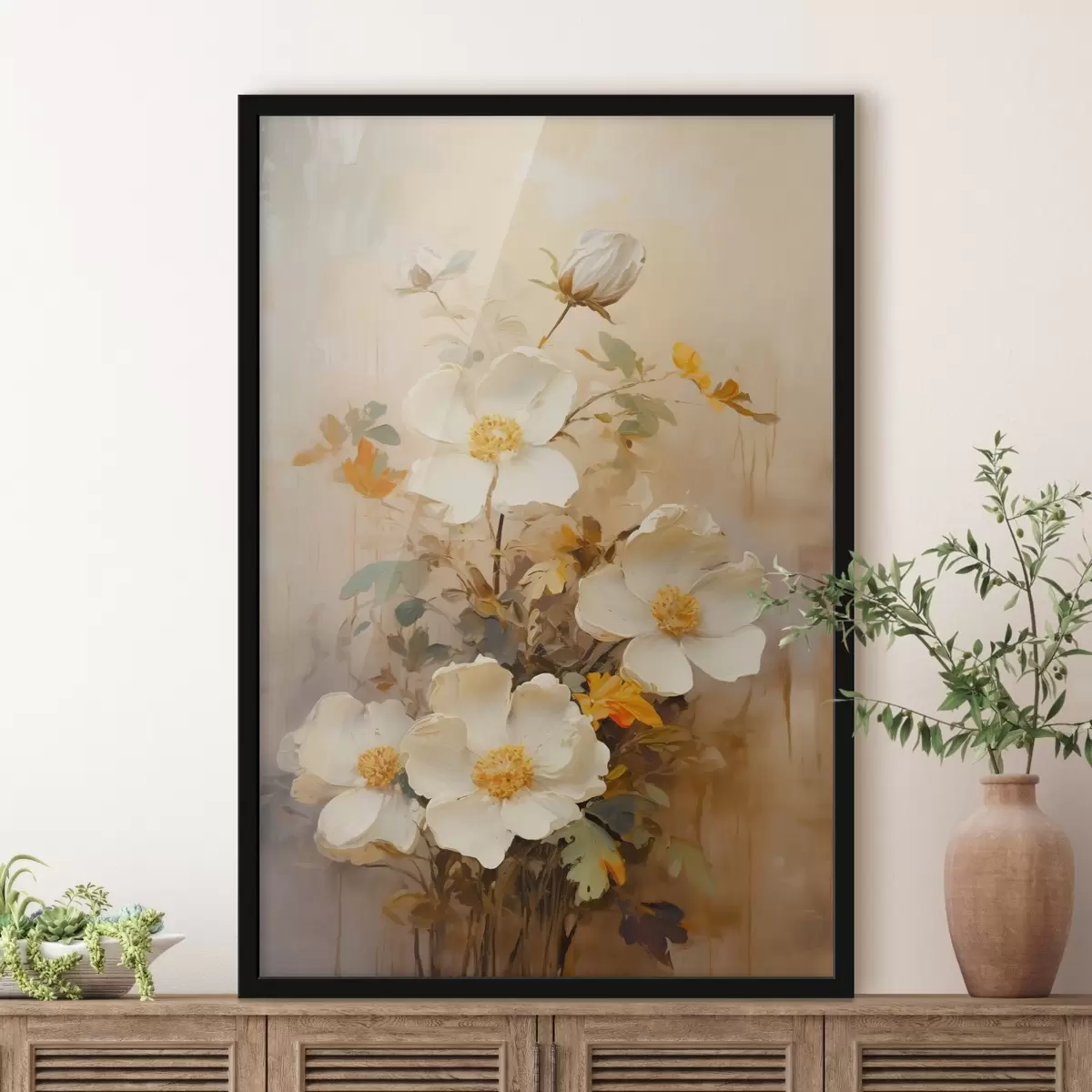 Poster Flores blancas: composición pictórica en tonos pastel f45533