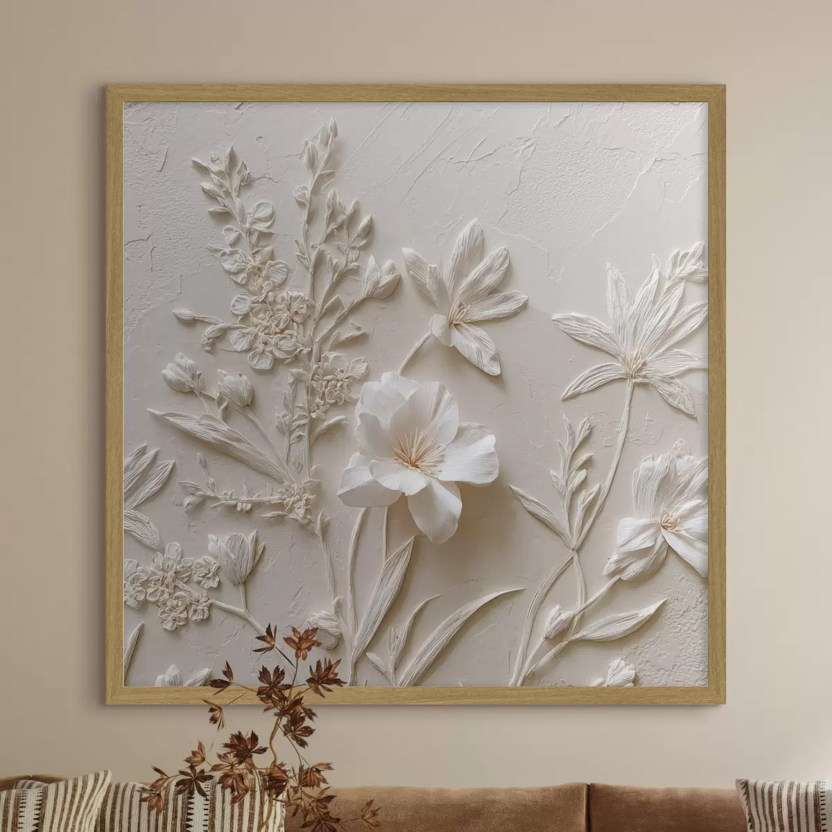 Poster Motivo floral: estilo bajorrelieve con plantas sobre fondo claro f45536