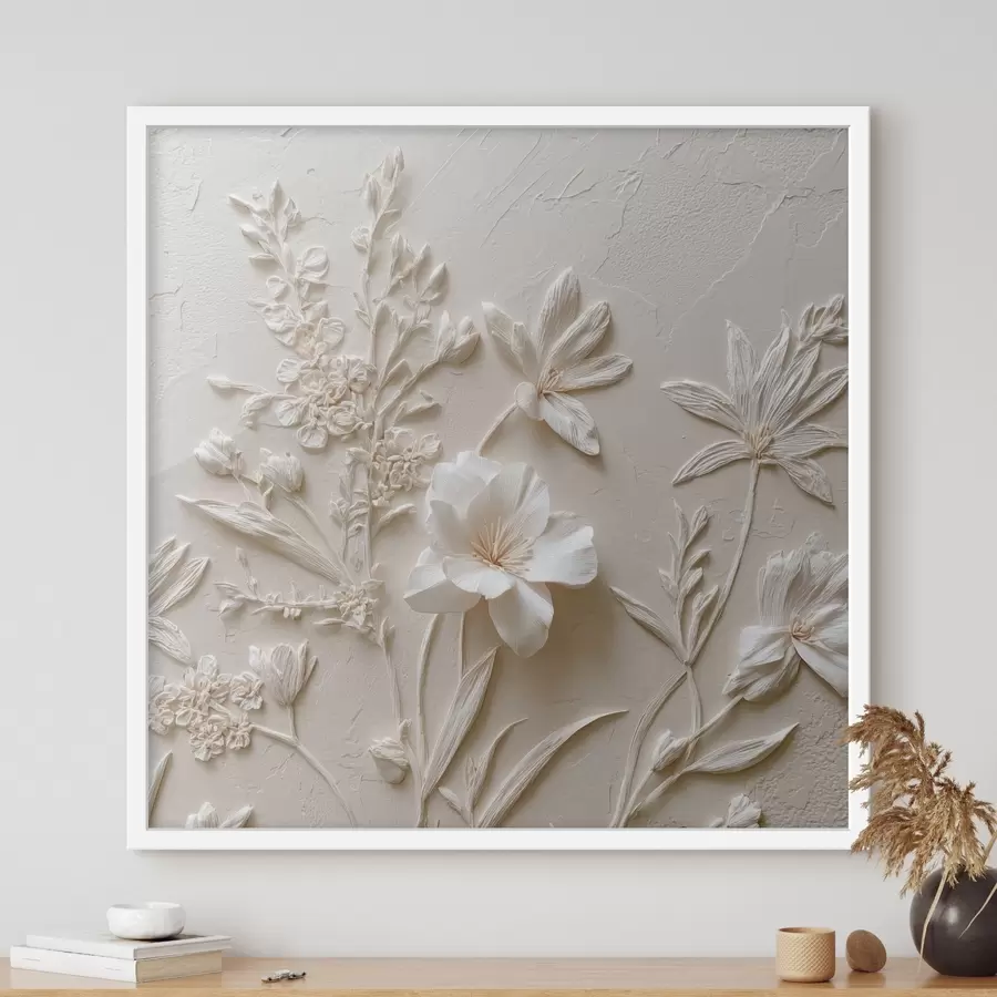 murales de pared Motivo floral: estilo bajorrelieve con plantas sobre fondo claro f45536