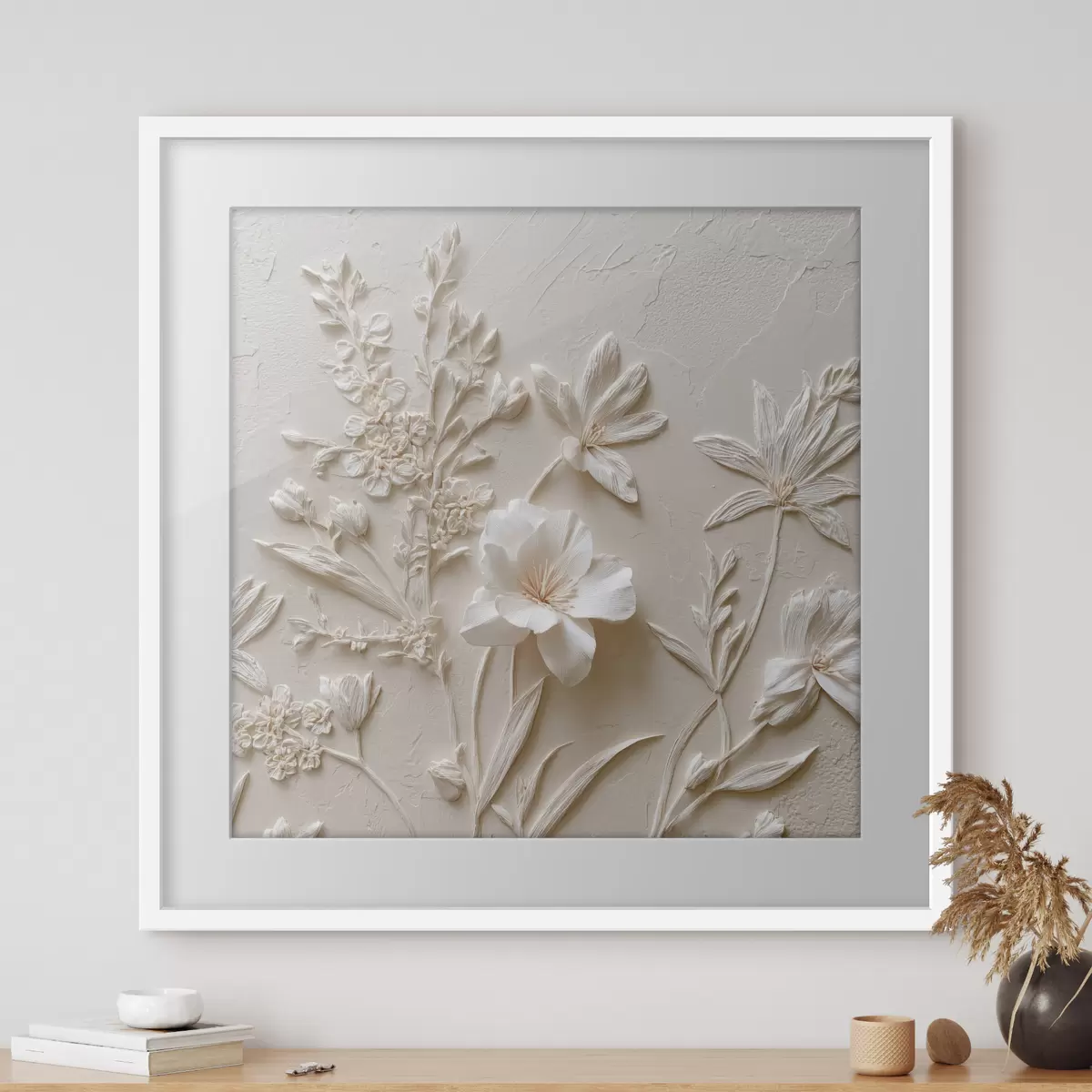 Poster Motivo floral: estilo bajorrelieve con plantas sobre fondo claro f45536