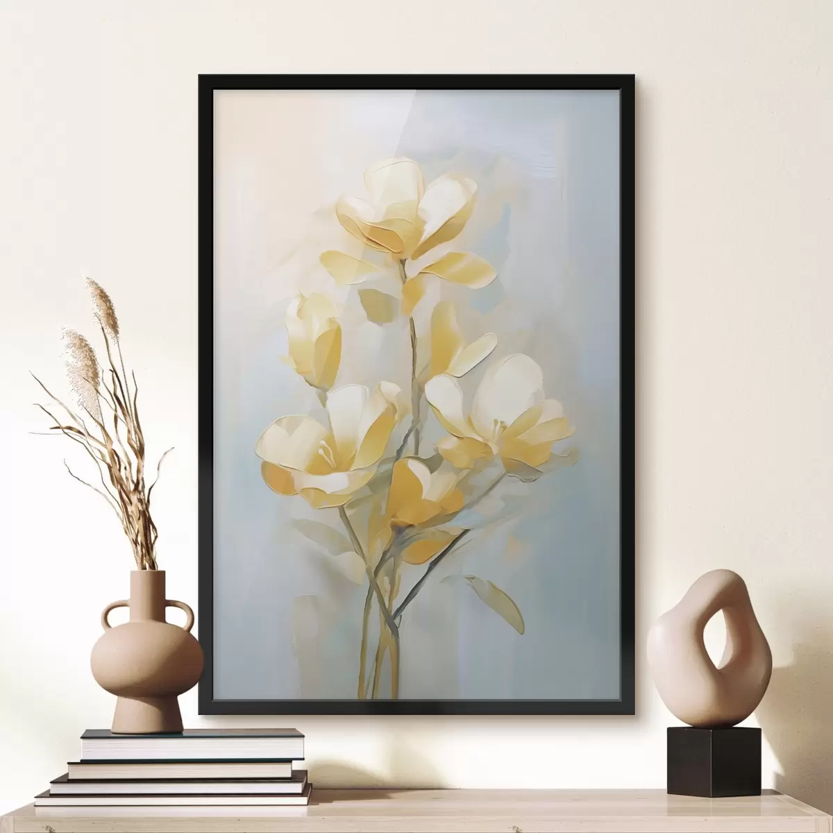 Poster Motivo floral: ramo en tonos amarillo claro y azul f45540