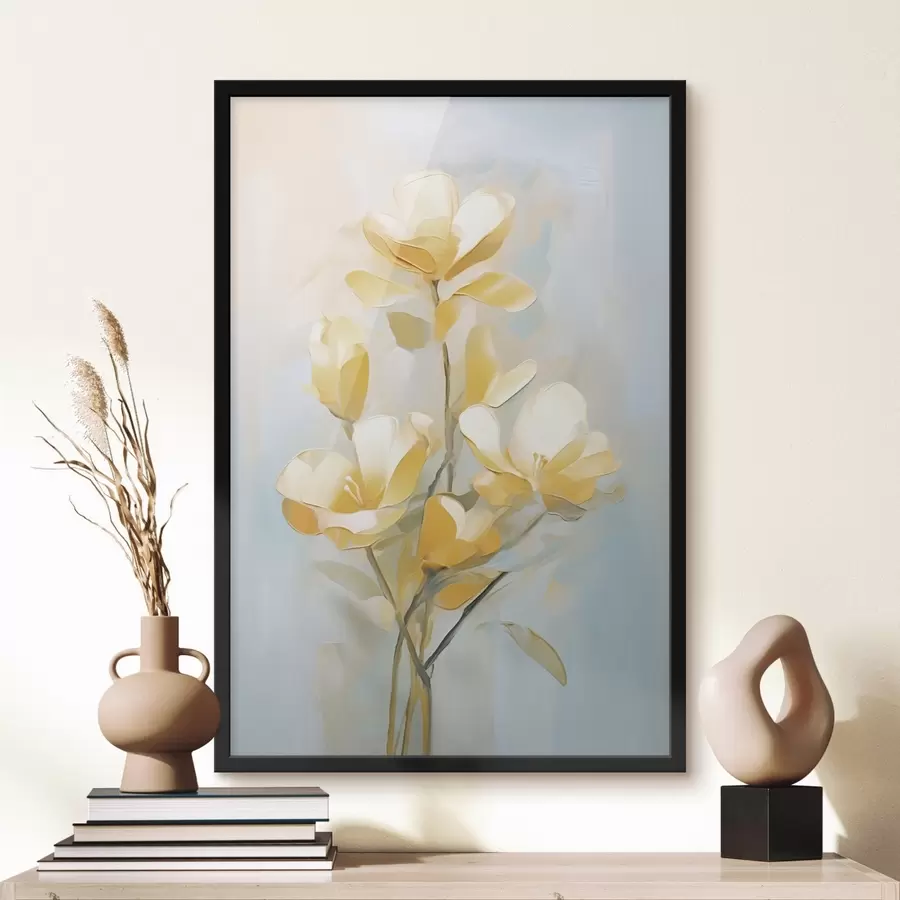 murales de pared Motivo floral: ramo en tonos amarillo claro y azul f45540